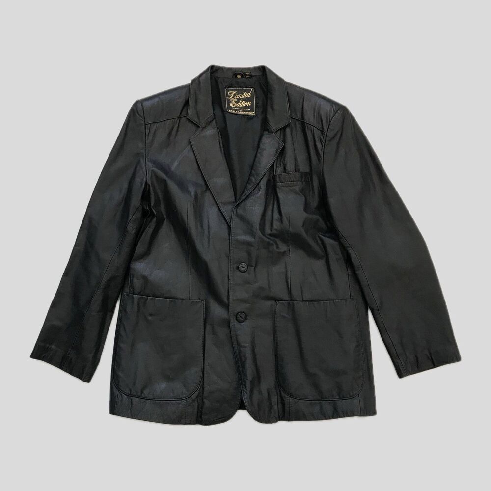Vintage 80s Harley Davidson Black Leather Limited Edition Mens Blazer 46 XL